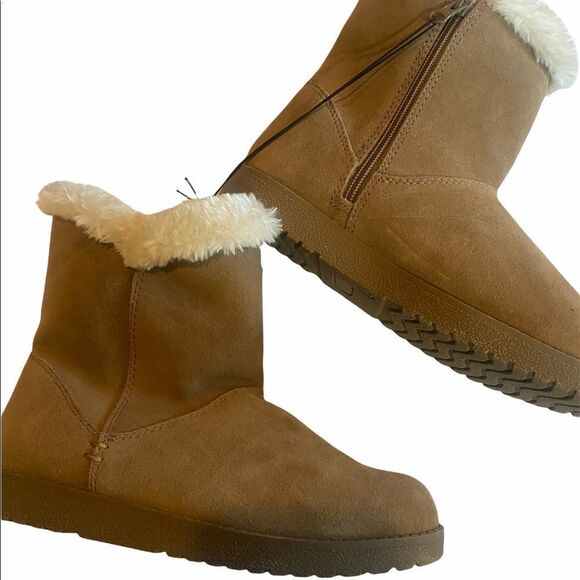 NWT Universal Thread Faux Suede Faux Fur Lined Slip On Boots Tan Womens Size 7 - Picture 9 of 12